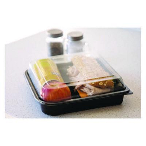 Eco-Products 100% Recycled Content 9" Premium Take Out Containers, 42 oz, 9 x 8.8 x 1.6, Black/Clear, Plastic, 50/Pack, 3 Packs/Carton (EPPTOR9)