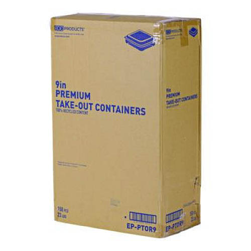Eco-Products 100% Recycled Content 9" Premium Take Out Containers, 42 oz, 9 x 8.8 x 1.6, Black/Clear, Plastic, 50/Pack, 3 Packs/Carton (EPPTOR9)