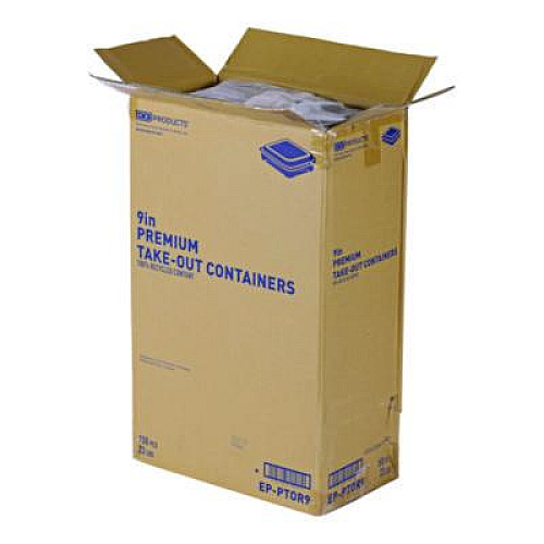Eco-Products 100% Recycled Content 9" Premium Take Out Containers, 42 oz, 9 x 8.8 x 1.6, Black/Clear, Plastic, 50/Pack, 3 Packs/Carton (EPPTOR9)