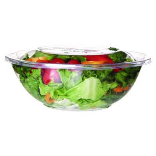 Eco-Products Salad Bowls with Lids, Squat, 64 oz, 9.5" Diameter x 3.2" h, Clear, Plastic, 150/Carton (EPSBS64)
