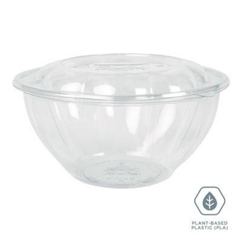 Eco-Products Renewable and Compostable Salad Bowls with Lids, 32 oz, Clear, Plastic, 50/Pack, 3 Packs/Carton (EPSB32)