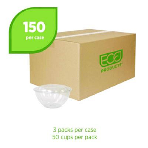 Eco-Products Renewable and Compostable Salad Bowls with Lids, 32 oz, Clear, Plastic, 50/Pack, 3 Packs/Carton (EPSB32)