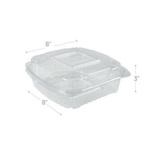 Eco-Products Renewable and Compostable Clear Clamshell Hinged Food Containers, 8 x 8 x 3, Plastic, 80/Pack, 2 Packs/Carton (EPLC81)