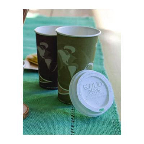 Eco-Products EcoLid 25% Recycled Content Hot Cup Lid, Fits 10 oz to 20 oz Hot Cups, Plastic, White, 100/Pack, 10 Packs/Carton (EPHL16WR)