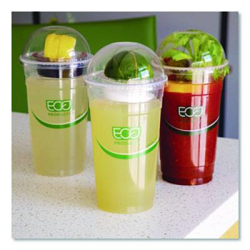Eco-Products GreenStripe Cold Cup Dome Lids, With Hole, Fits 9 oz to 24 oz Cold Cups, Plastic, Clear, 100/Pack, 10 Packs/Carton (EPDLCC)
