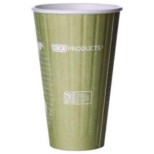 Eco-Products World Art Renewable and Compostable Insulated Hot Cups, 16 oz, Paper, Brown/White, 40/Pack, 15 Packs/Carton (EPBNHC16WD)