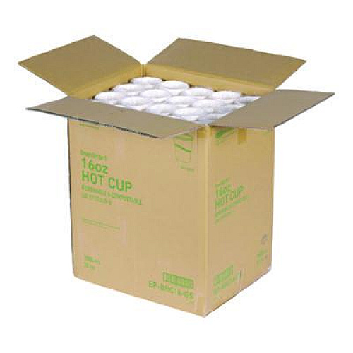 Eco-Products GreenStripe Renewable and Compostable Hot Cups, 16 oz, Paper, White/Green, 50/Pack, 20 Packs/Carton (EPBHC16GS)