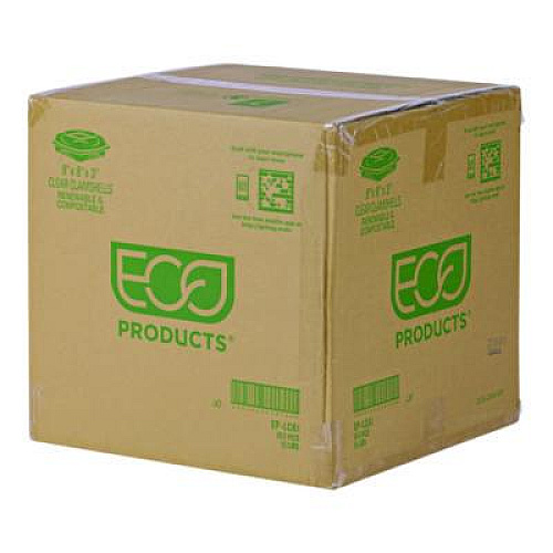 Eco-Products Renewable and Compostable Clear Clamshell Hinged Food Containers, 8 x 8 x 3, Plastic, 80/Pack, 2 Packs/Carton (EPLC81)