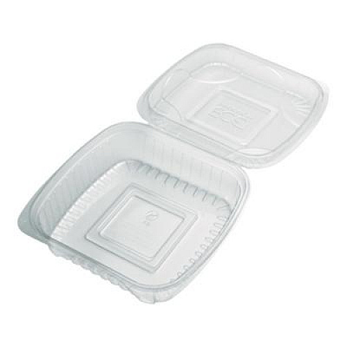 Eco-Products Renewable and Compostable Clear Clamshell Hinged Food Containers, 8 x 8 x 3, Plastic, 80/Pack, 2 Packs/Carton (EPLC81)