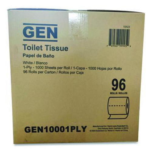 GEN Small Roll Bath Tissue, Septic Safe, 1-Ply, White, 1,000 Sheets/Roll, 96 Rolls/Carton (10001PLY)
