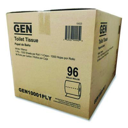 GEN Small Roll Bath Tissue, Septic Safe, 1-Ply, White, 1,000 Sheets/Roll, 96 Rolls/Carton (10001PLY)