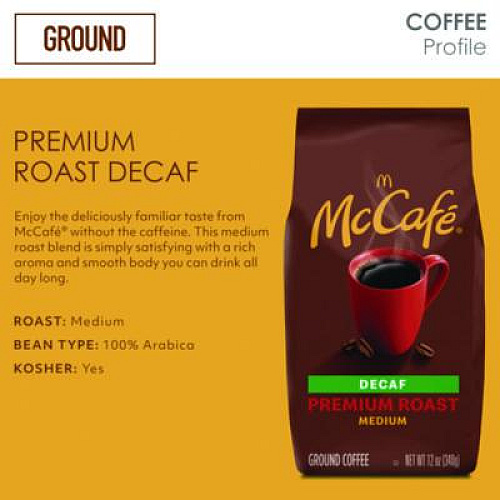 McCafe Ground Coffee, Premium Roast Decaf, 12 oz Bag (5534EA)