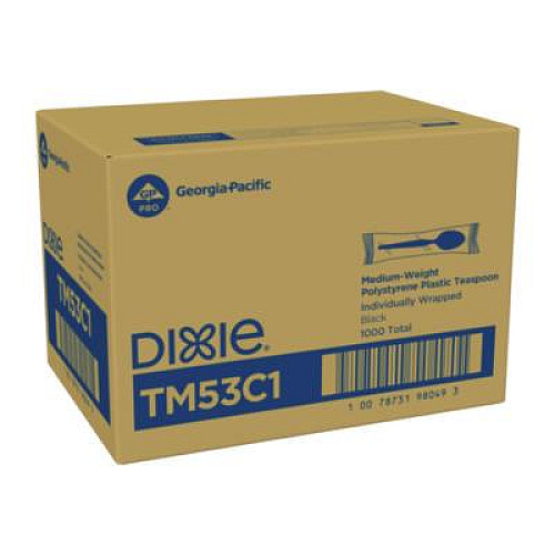 Dixie Mediumweight Polystyrene Wrapped Cutlery, Spoon, Plastic, Black, 1,000/Carton (TM53C1)