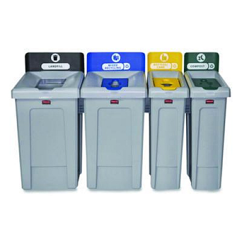 Rubbermaid Commercial Slim Jim Recycling Station Kit, 1-Stream Compost, 23 gal, Plastic, Green/Gray (2185051)