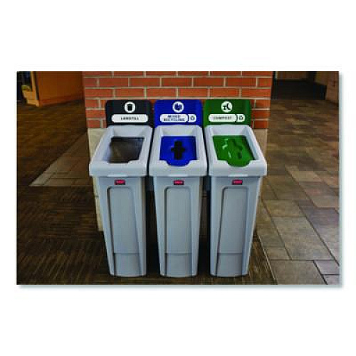 Rubbermaid Commercial Slim Jim Recycling Station Kit, 1-Stream Compost, 23 gal, Plastic, Green/Gray (2185051)