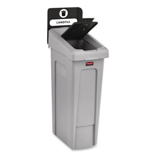 Rubbermaid Commercial Slim Jim Recycling Station Kit, 1-Stream Landfill, 23 gal, Plastic, Gray/Black (2185053)