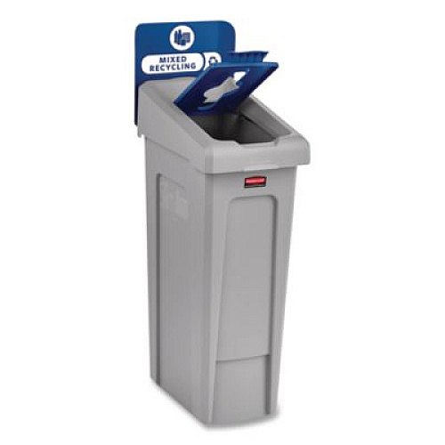 Rubbermaid Commercial Slim Jim Recycling Station Kit, 1-Stream Mixed Recycling, 23 gal, Plastic, Gray/Blue (2185055)