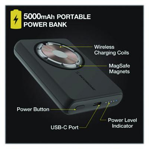 Scosche GoBat MagSafe Wireless Power Bank, 10 W, Black (PBQ5MSSP)