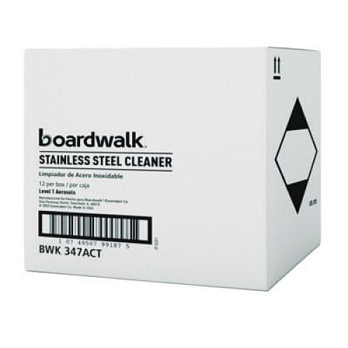 Boardwalk Stainless Steel Cleaner and Polish, Water-in-Oil Based, Lemon Scent, 18 oz Aerosol Spray, 12/Carton (347ACT)