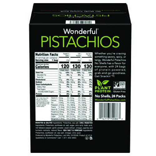 Wonderful No Shells Roasted and Salted Pistachios Variety Pack, Assorted Flavors, 0.75 oz Bag, 24/Carton (PAR70086)