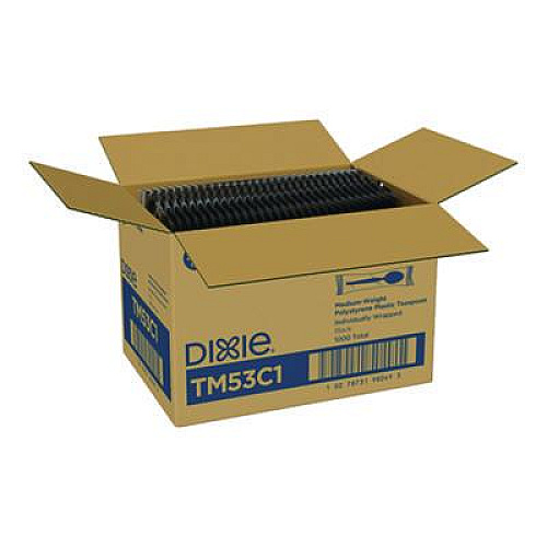 Dixie Mediumweight Polystyrene Wrapped Cutlery, Spoon, Plastic, Black, 1,000/Carton (TM53C1)