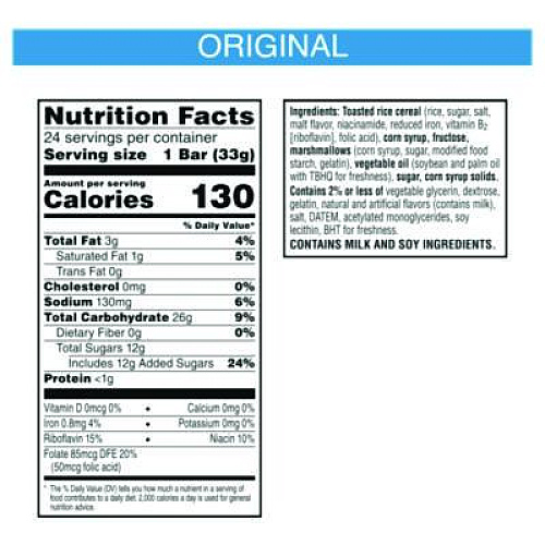 Kellogg's Rice Krispies Treats Homestyle Original Cereal Bar, 1.16 Bar, 24/Box (KEE27140)