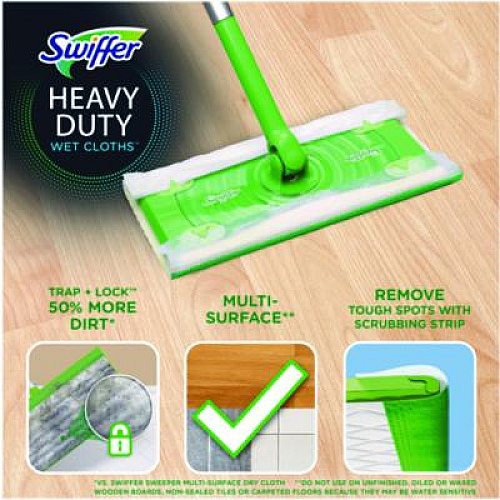 Swiffer Heavy-Duty Wet Refill Cloths, 8 x 10, Gain Original Scent, White, 10 Cloths/Tub (76471)