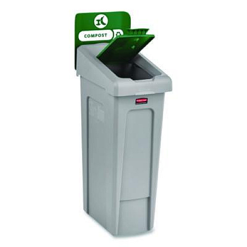 Rubbermaid Commercial Slim Jim Recycling Station Kit, 1-Stream Compost, 23 gal, Plastic, Green/Gray (2185051)