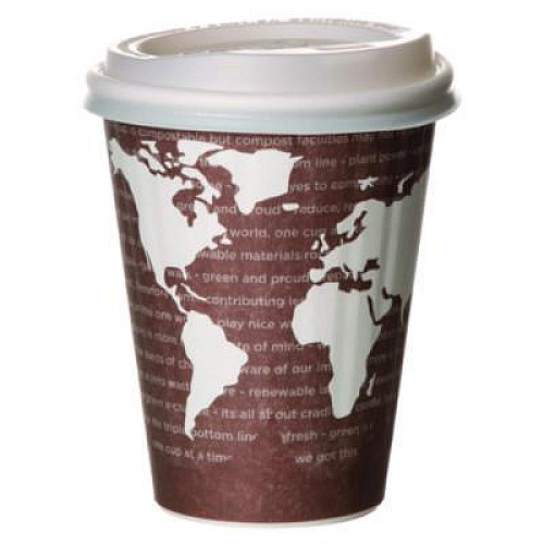 Eco-Products World Art Renewable and Compostable Insulated Hot Cups, 8 oz, Paper, Brown/White, 40/Pack, 20 Packs/Carton (EPBNHC8WD)