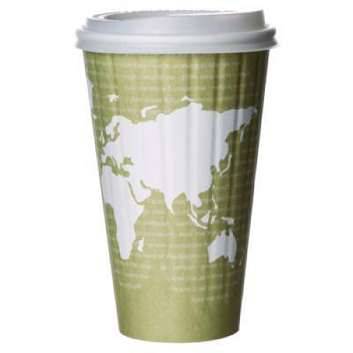 Eco-Products World Art Renewable and Compostable Insulated Hot Cups, 16 oz, Paper, Brown/White, 40/Pack, 15 Packs/Carton (EPBNHC16WD)