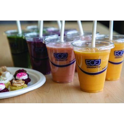 Eco-Products BlueStripe Recycled Content Cold Cup Flat Lids, Fits 9 oz to 24 oz Cold Cups, Plastic, Clear, 100/Pack, 10 Packs/Carton (EPCRFL)