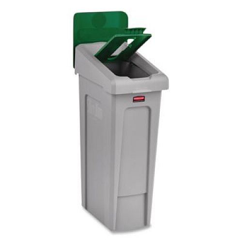 Rubbermaid Commercial Slim Jim Recycling Station Kit, 1-Stream Paper, 23 gal, Plastic, Green/Gray (2185054)