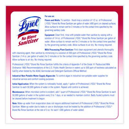 Professional LYSOL Brand No Rinse Sanitizer Concentrate, 1 gal Bottle, 4/Carton (74389)