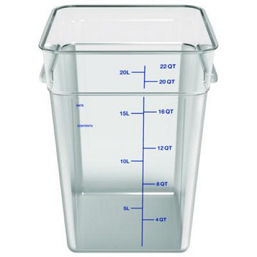 Carlisle Squares Polycarbonate Food Storage Container, 22 qt, 11 13 x 11.13 x 15.72, Clear, Plastic (1195607)