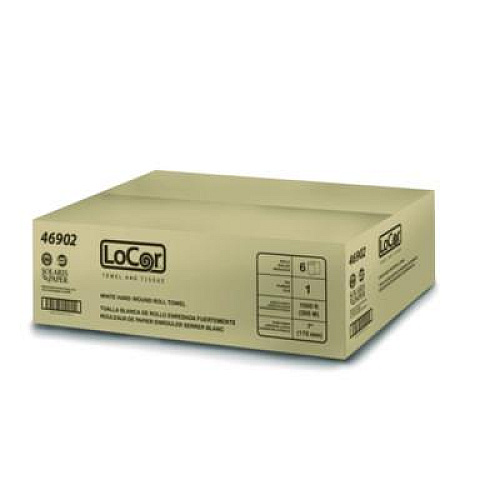 LoCor Hard Wound Roll Towel. 1-Ply, 7" x 1,000 ft, White, 6 Rolls/Carton (46902)