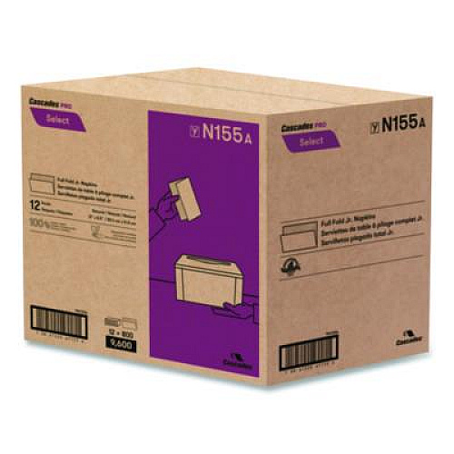 Cascades PRO Select Full Fold II Napkins, 1-Ply, 12 x 8.5, White, 800/Pack, 12 Packs/Carton (N155)