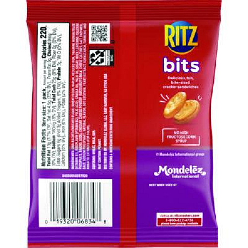 Nabisco Ritz Bits, Cheese, 1.5 oz Packs, 60/Carton (06834)