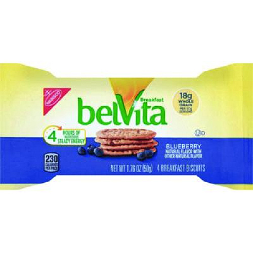 Nabisco belVita Breakfast Biscuits, Blueberry, 1.76 oz Pack, 8/Box (02908BX)