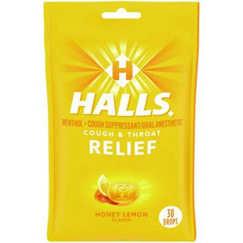 HALLS Triple Action Cough Drops, Honey-Lemon, 30/Bag, 12 Bags/Box (28694)