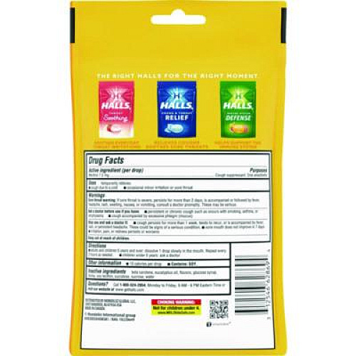 HALLS Triple Action Cough Drops, Honey-Lemon, 30/Bag, 12 Bags/Box (28694)