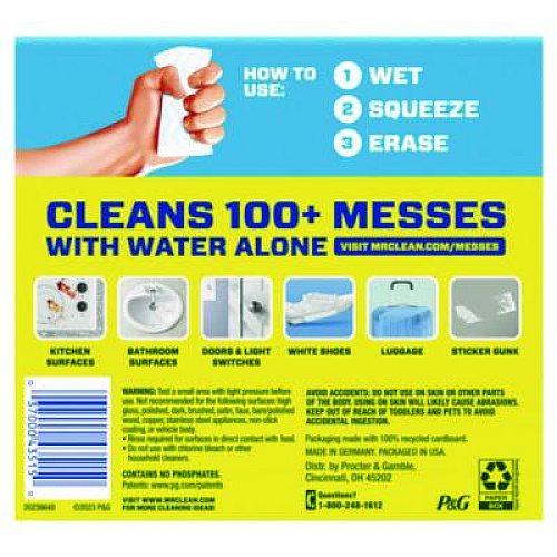 Mr. Clean Magic Eraser, 4.6 x 2.3, 1" Thick, White, 2/Pack, 12 Packs/Carton (43515)