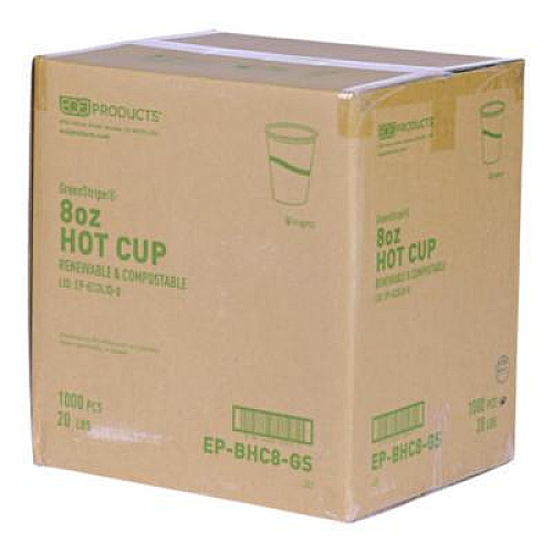 Eco-Products GreenStripe Renewable and Compostable Hot Cups, 8 oz, Paper, White/Green, 50/Pack, 20 Packs/Carton (EPBHC8GS)