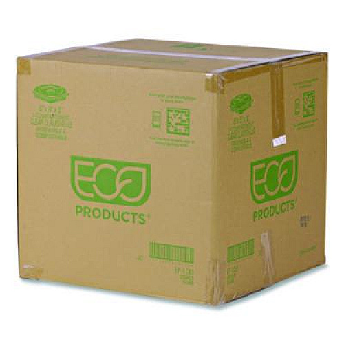 Eco-Products Renewable and Compostable Clear Clamshell Hinged Food Containers, 3 Compartments, 8 x 8 x 3, Plastic, 80/Pack, 2 Packs/Carton (EPLC83)