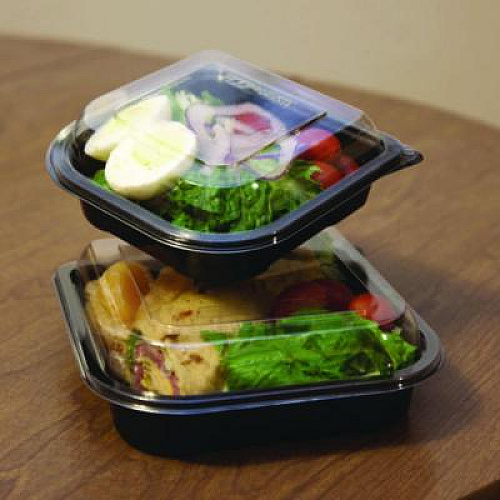Eco-Products 100% Recycled Content 6" Premium Take Out Containers, 12.5 oz, Black Base/Clear Lid, Plastic, 50/Pack, 3 Packs/Carton (EPPTOR6)