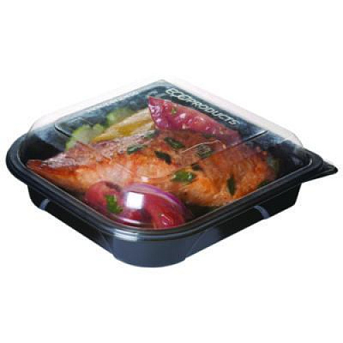Eco-Products 100% Recycled Content 6" Premium Take Out Containers, 12.5 oz, Black Base/Clear Lid, Plastic, 50/Pack, 3 Packs/Carton (EPPTOR6)