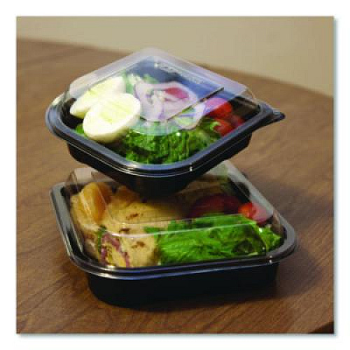 Eco-Products BlueStripe Premium Take-Out Containers, 6.77 x 6.6 x 2.31, Black/Clear, Base/Lid Combo, Plastic, 150/Carton (EPPTOR7)