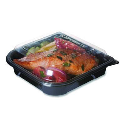 Eco-Products BlueStripe Premium Take-Out Containers, 6.77 x 6.6 x 2.31, Black/Clear, Base/Lid Combo, Plastic, 150/Carton (EPPTOR7)