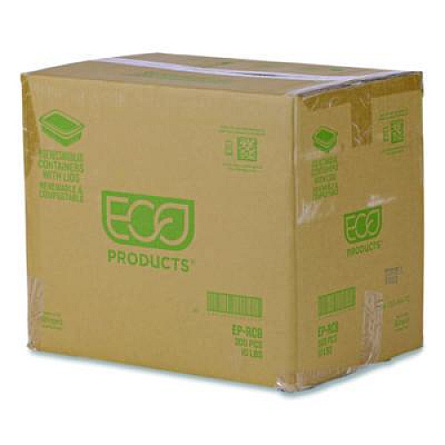 Eco-Products Renewable and Compostable Rectangular Deli Containers with Lid, 8 oz, 3 x 4.83 x 1.5, Clear, Plastic, 50/Pack, 4 Packs/Carton (EPRC8)