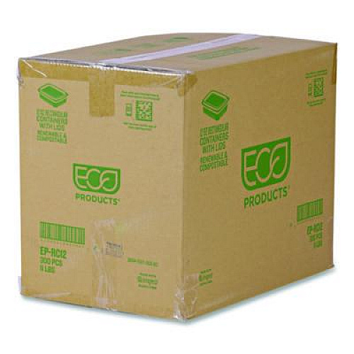 Eco-Products Renewable and Compostable Rectangular Deli Containers with Lid, 12 oz, 2 x 4 x 2, Clear, Plastic, 100/Pack, 3 Packs/Carton (EPRC12)