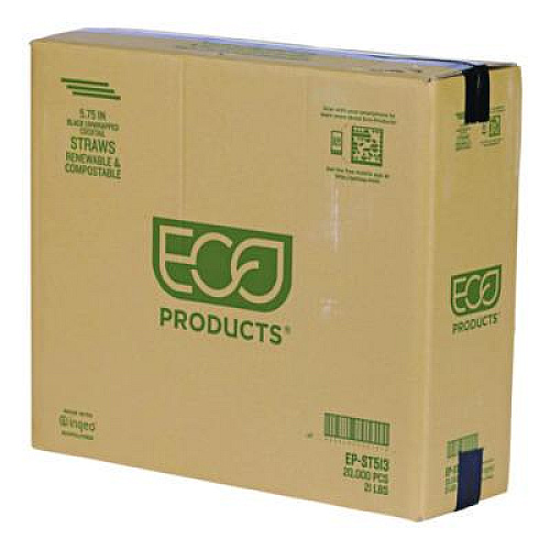 Eco-Products Unwrapped Straw, 5.75", Plastic, Black, 20,000/Carton (EPST513)